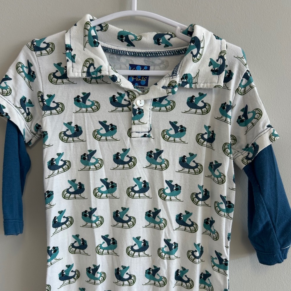 KicKee Pants Romper Snow Sledding Penguins Bamboo 6-12‎ Months jumpsuit winter